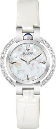 Bulova Rubaiyat Sapphire Leather Strap Watch, 30mm in Silver-Tone at Nordstrom