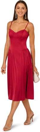 Adrianna Papell Womens Stretch Satin Midi Dress - Red - Size 16 UK