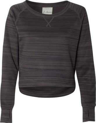 J. America Womens Odyssey Striped Performance Fleece Hi-Low Crewneck Sweatshirt