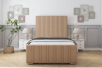 Sloomy Radcliffe Dumfries Frame-Mattress - 50 Upholstered Headboard in Light Brown | Size: Double