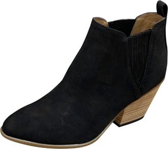 Generic Womens Low Heel Ankle Boots, Faux Suede Short Boots with Side Zipper, Slip on Block Heel Booties, Soft Lining Non Slip Sole, Comfortable Casual Fashio