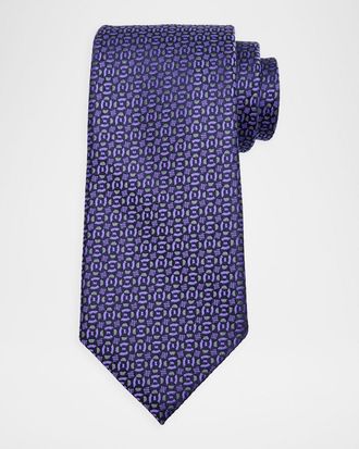 Charvet Mens Jacquard Woven Geometric Silk Tie