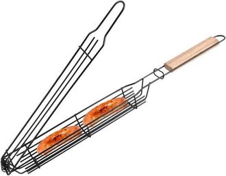 OEM Cesta Para Asar Brochetas - Cesta Rodante Para Barbacoa - F&aacute;cil De Usar - Metal Resistente - 44 Cm De Largo - Color Madera