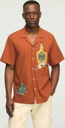 Lucky Brand Mens Short Sleeve Embroidered Camp Collar Shirt