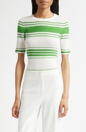 A.L.C. Jack Stripe Cotton Blend Knit Top in Bright White/Basil at Nordstrom Rack, Size X-Small