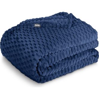 Bare Home Waffle Microplush Fleece Blanket in Dark Blue at Nordstrom, Size Twin