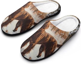 Generic Field Spaniel in The Winter Landscape Mens House Slippers Memory Foam Washable Cotton Slip on Home Shoes