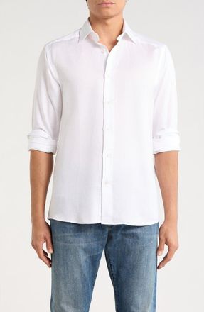 Jack Victor Herschel Linen & Tencel Blend Button-Up Shirt in White at Nordstrom Rack, Size X-Large