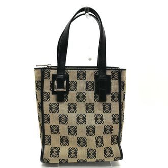 Loewe Beige Black Canvas Handbag Tote Bag (Pre-Owned)