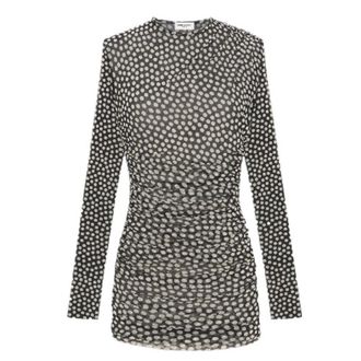 Saint Laurent Womens Black Ruched Long Sleeve Dress, Size Medium