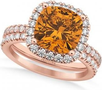 Allurez Citrine & Diamonds Cushion-Cut Halo Bridal Set 14K Rose Gold (3.38ct)
