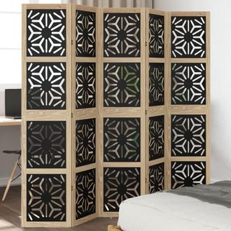 Berkfield Home Room Divider 5 Panels Brown & Black Solid Wood Paulownia