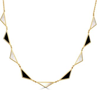 Italian Gold, Inc 14K Yellow Gold 9 Station Triangle Necklacen-Mother of Pearl & Onyx