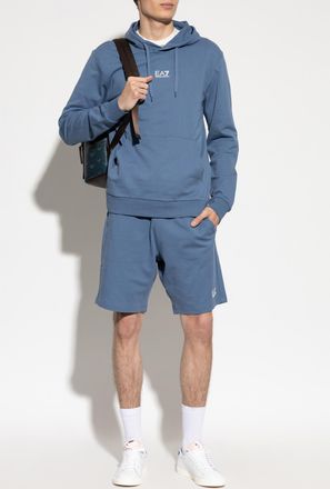 Emporio Armani Sweatshorts With Printed Logo, Mens, Blue