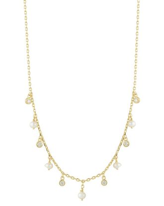 Glaze Jewelry 14K Plated 3Mm Pearl Cz Necklace