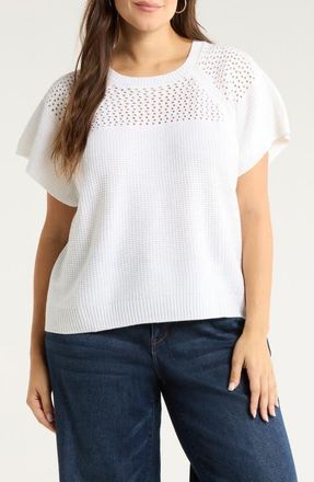 Sugarlips Alma Open Stitch Short Sleeve Sweater in White at Nordstrom, Size 2 X