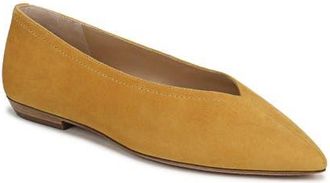 Veronica Beard Bancroft Pointed Toe Flat in Mustard Yellow Suede at Nordstrom, Size 5.5