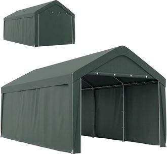 OEM Carpa Garaje De Exterior 3x6 M Con Tejido Pe Resistente Estructura De Acero Y Paredes Desmontables Gris Oscuro