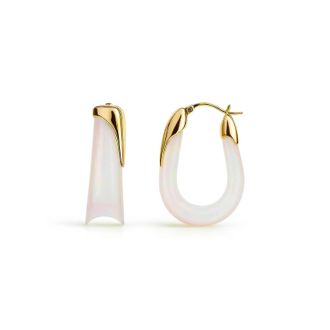 Gold & Honey Womens Sculpted U Lucite Birthstone Hoop Earrings In June - Pearl