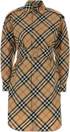 Burberry Geborduurde katoenen overhemdjurk - Dames - Shirt Kleedjes - Beige - 3XS - Katoen - Kleedjes