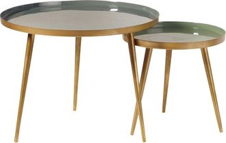 Maisons du monde Set de 2 mesas de centro apilables de metal verde y dorado