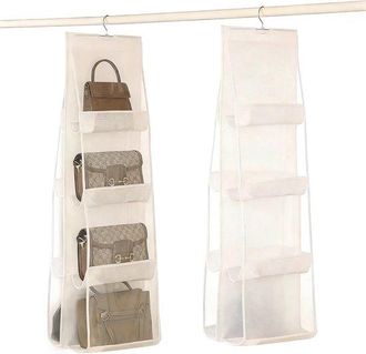 OEM Bolsas De Almacenamiento Colgantes - Juego De 2 - Plegables - Aptas Para Bolsos De Hombro - 8 Compartimentos De Pl&aacute;stico Transparente - Gris