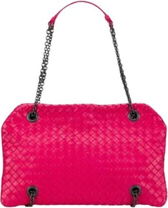 Bottega Veneta Pre-owned Shoulder Bags, female, Pink, Size: ONE SIZE Pre-owned Intrecciato Leather Shoulder Bag