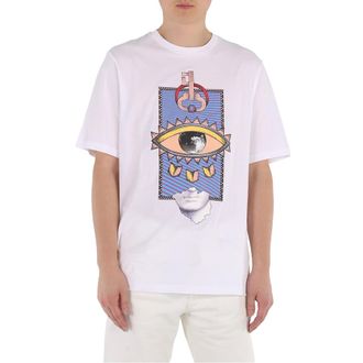 Roberto Cavalli Mens Optic White Eye And Key Print T-shirt, Size X-Large
