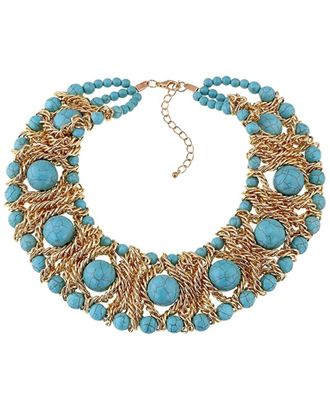 Liv Oliver 18K Plated Turquoise Statement Necklace