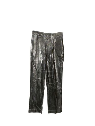 Isa Arfen Slim Fit Pants in Silver Lam&eacute;