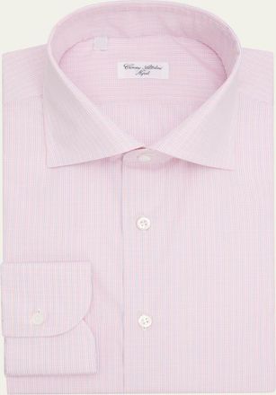 Cesare Attolini Mens Micro-Plaid Cotton Dress Shirt