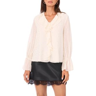Vince Camuto Double Ruffle V-Neck Top in Birch at Nordstrom Rack, Size X-Small P