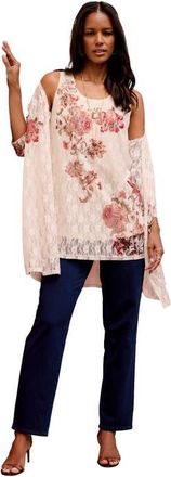 Roaman's Printed Lace Tank in Ivory Zinnia Bloom at Nordstrom, Size 24