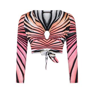 Roberto Cavalli Ray Of Paradise Print Crop Top - female - Roberto Cavalli - Long Sleeve T-Shirts - Multicolor - XS - Tops