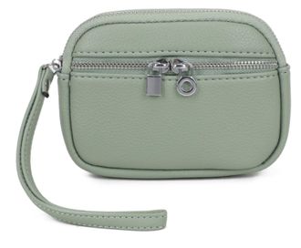 Generic Womens Small Wristlet Pouch, Dual Zipper Compartments, Silver Hardware, Small Clutch Bag with Strap (Green)