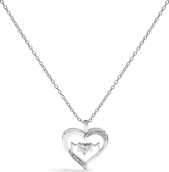 House of Brilliance 925 Sterling Silver Diamond Accent MOM with Heart Pendant Necklace