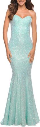 La Femme Unique Long Sequin Strapless Gown with Sweetheart Top in Aqua at Nordstrom, Size 10