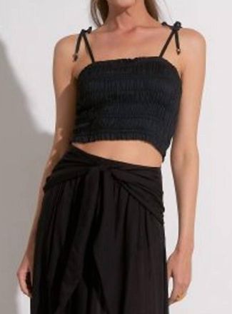 Elan Smocked Crop Top In Black