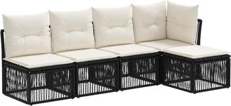 vidaXL Conjunto De Sof&aacute;s De Jard&iacute;n 5 Uds. Negro Rat&aacute;n Sint&eacute;tico Vidaxl