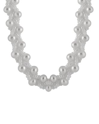 Splendid Pearls Rhodium Plated 5-6Mm Pearl Cz Pendant Necklace