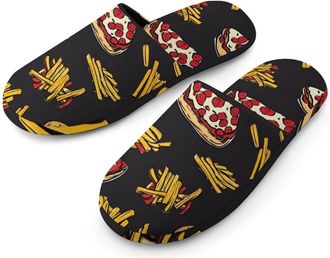 Generic Pizza French Fries Burger Mens Slippers Flannel Warm House Shoes with Rubber Anti-Slip Sole Slip On for Home Outdoor