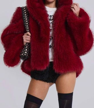 Jaded London Mara Oversized Faux Fur Coat In Red