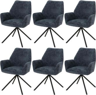 Hhg [nunca Usado] Juego De 6 Sillas De Comedor Hhg-494, Silla De Cocina Con Reposabrazos, Giratoria Con Posici&oacute;n Autom&aacute;tica, Chenilla &Ouml;ko-tex Mvg, Azul Os