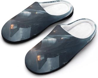 Generic Military Jet Airplane Mens House Slippers Memory Foam Washable Cotton Slip on Home Shoes