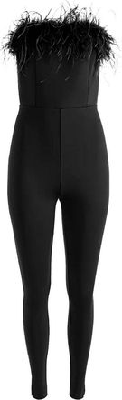 Alice & Olivia Idell Feather Trim Jumpsuit, Black