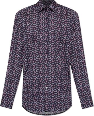 Etro Printed Cotton Shirt - Heren - Zakelijke Overhemden - Blauw - 2XL - Katoen - Overhemden