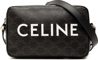 Celine Pre-owned Womens Medium Triomphe Coated Canvas Logo Crossbody - Black Textile - One Size