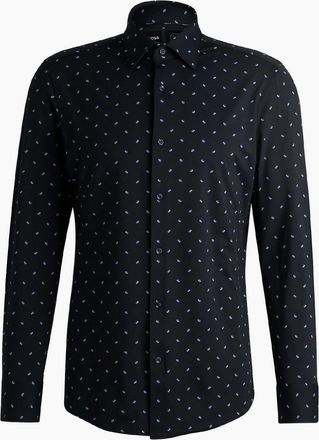 HUGO BOSS Mens Point Collar Long Sleeve Oxford Shirt - Navy - Size: 15.5 inch