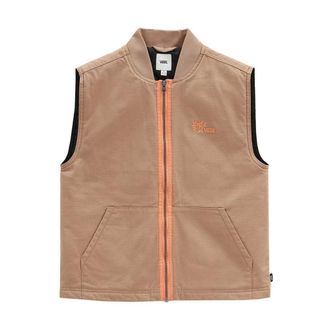 Vans Jassen, Dames, Bruin, M, Katoen, Mouwloos Katoenen Zip-Up Jack met Logo