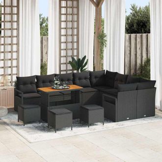 vidaXL Conjunto De Sof&aacute; De Jard&iacute;n Con Coj&iacute;n 13 Pcs Negro Polirat&aacute;n Vidaxl